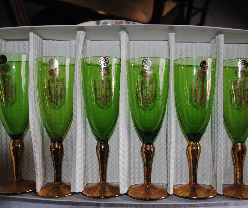 Juego de 6 copas cristal verde