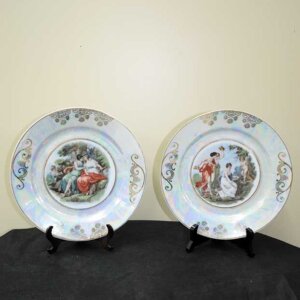 Pareja de platos esmalte tornasolado