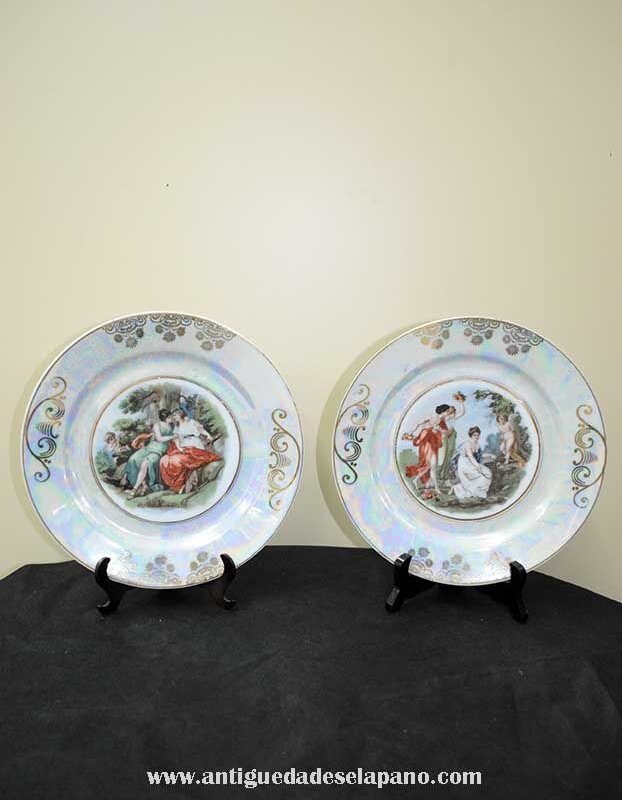 Pareja de platos esmalte tornasolado