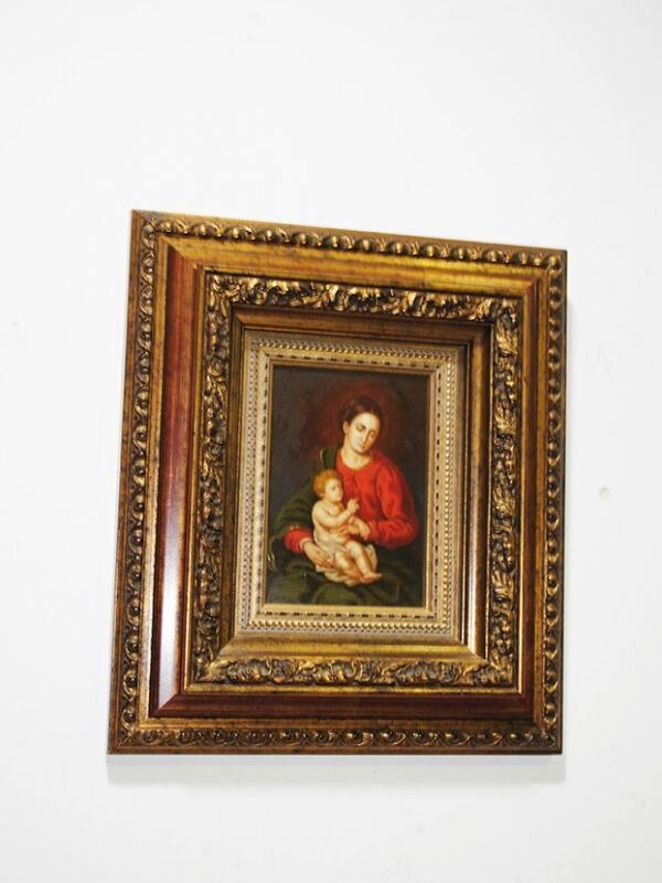 Virgen y niño sobre plancha de cobre