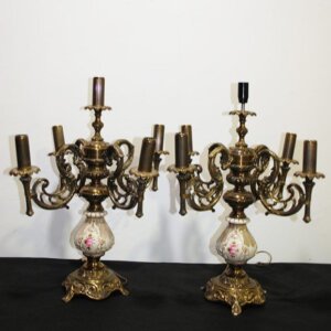 Candelabros bronce y porcelana