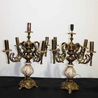 Candelabros bronce y porcelana