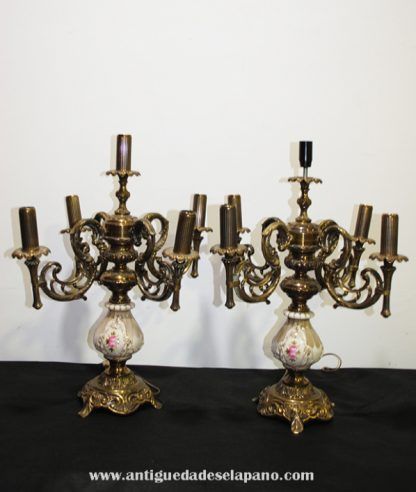 Candelabros bronce y porcelana