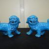Perros leones porcelana azul - Imagen 2