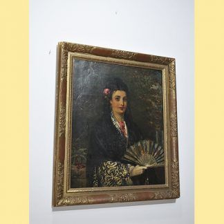 Óleo antiguo dama flamenca