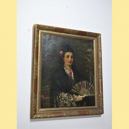 Óleo antiguo dama flamenca