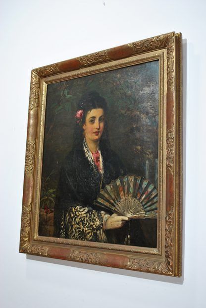 Óleo antiguo dama flamenca - Imagen 3
