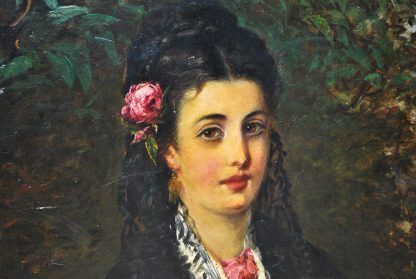 Óleo antiguo dama flamenca - Imagen 5