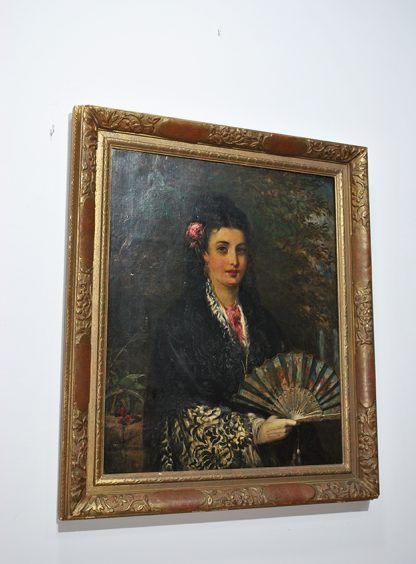 Óleo antiguo dama flamenca - Imagen 2