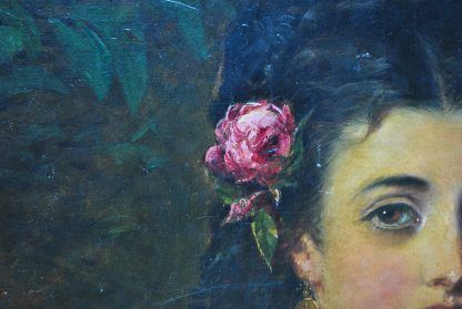 Óleo antiguo dama flamenca - Imagen 6