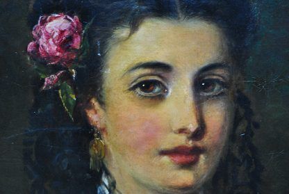 Óleo antiguo dama flamenca - Imagen 7