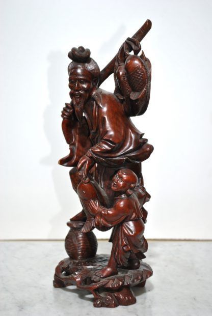 Figura madera chino pescador - Imagen 4