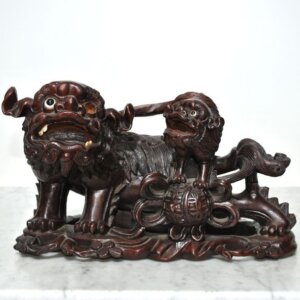 Escultura madera perros foo
