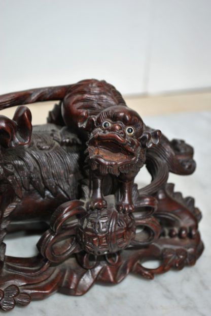 Escultura madera perros foo - Imagen 4