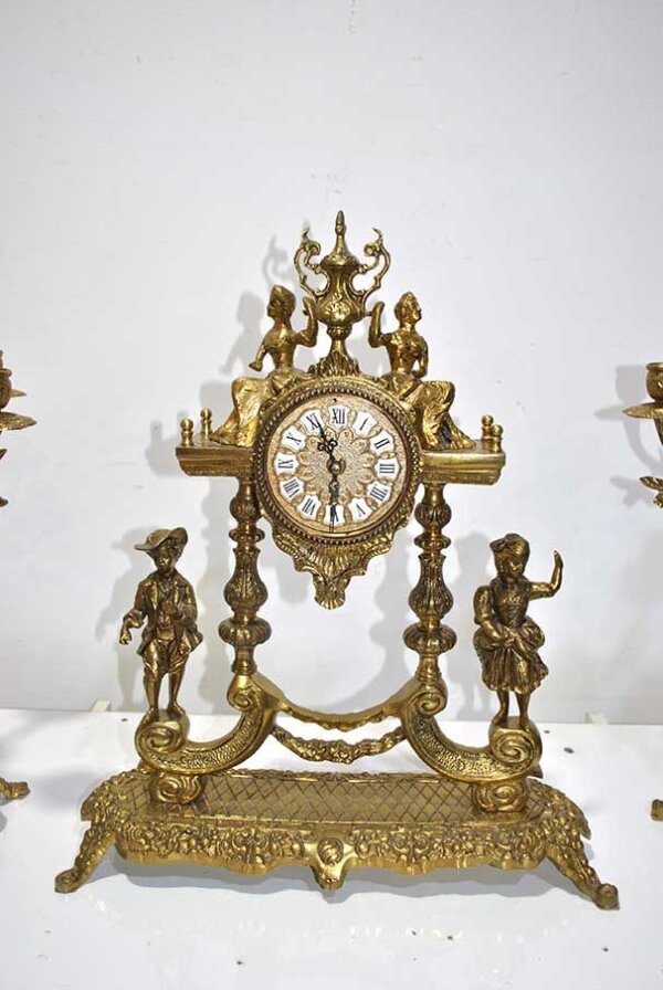 Reloj y candelabros bronce - Imagen 3