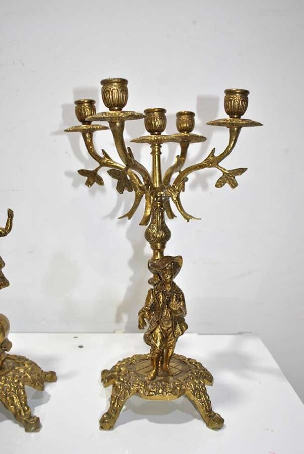 Reloj y candelabros bronce - Imagen 6