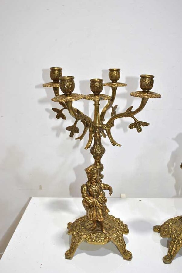 Reloj y candelabros bronce - Imagen 8
