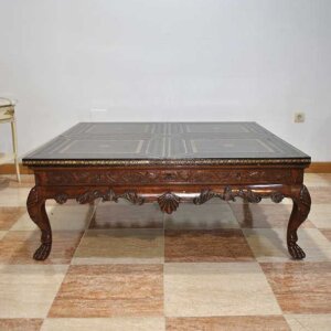 Mesa de centro madera y cuero
