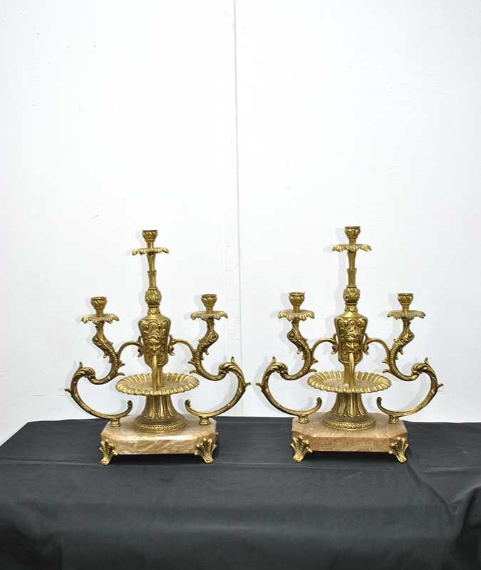 Candelabros bronce y mármol