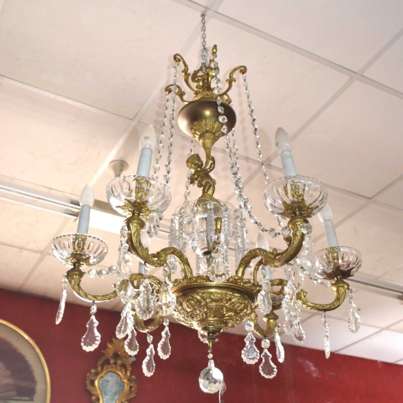 Lámpara techo bronce y cristal