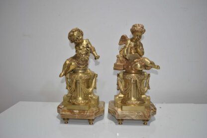 Pareja ángeles de bronce y mármol - Imagen 2