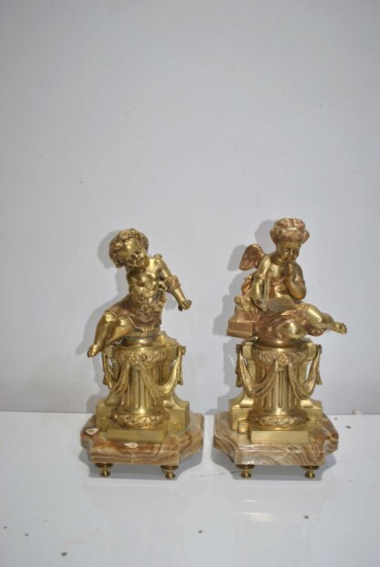 Pareja ángeles de bronce y mármol - Imagen 3