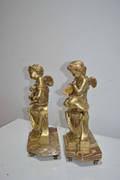 Pareja ángeles de bronce y mármol - Imagen 7