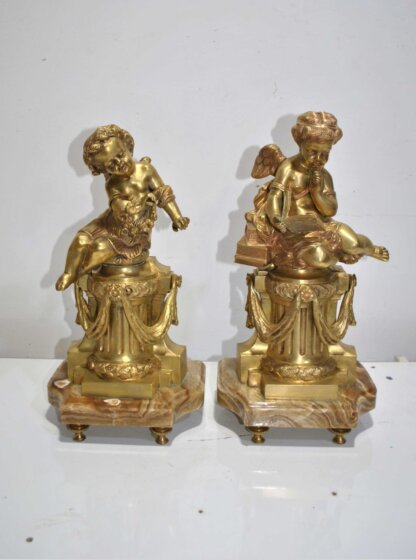 Pareja ángeles de bronce y mármol