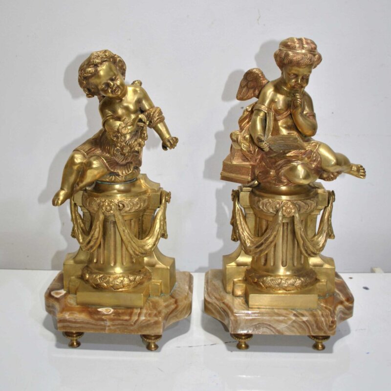 Pareja ángeles de bronce y mármol