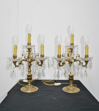 Candelabros bronce y cristal
