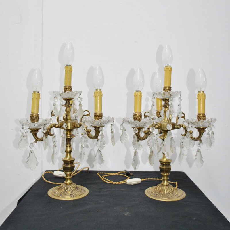 Candelabros bronce y cristal