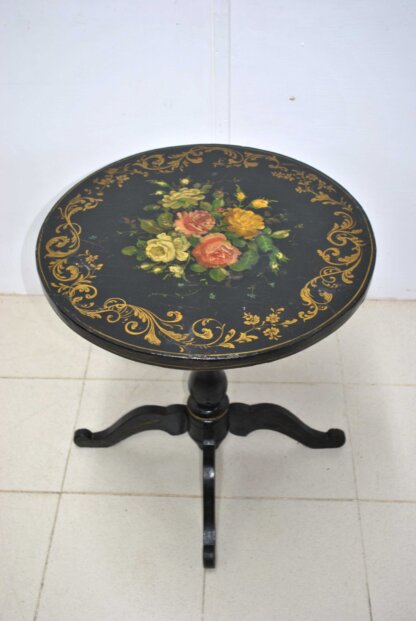 Mesa ebonizada flores pintadas - Imagen 2