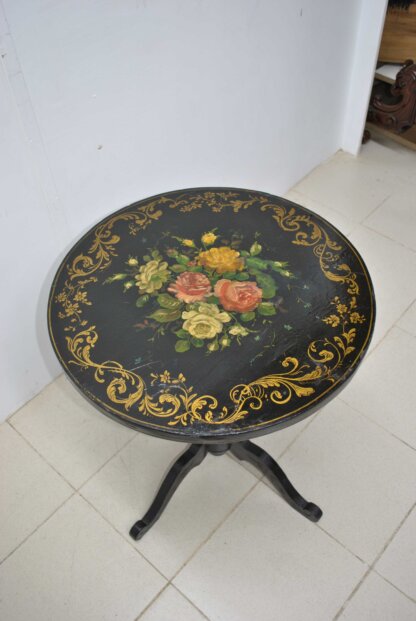 Mesa ebonizada flores pintadas - Imagen 3