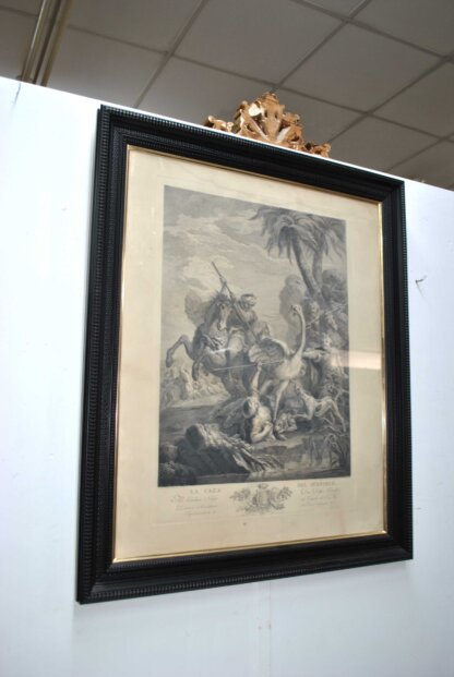 Grabado antiguo La caza del avestruz - Imagen 2