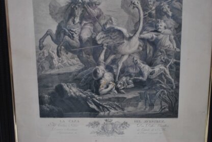 Grabado antiguo La caza del avestruz - Imagen 5