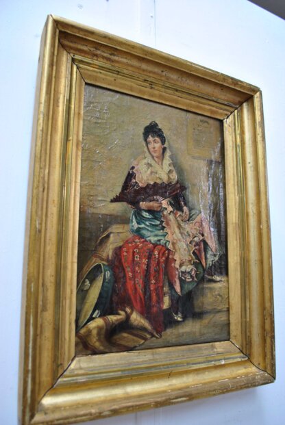 Óleo dama española con abanico - Imagen 5