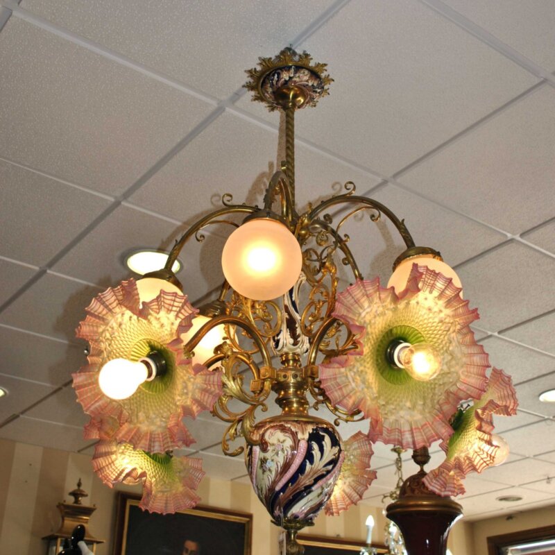 Lámpara porcelana y cristal rizado