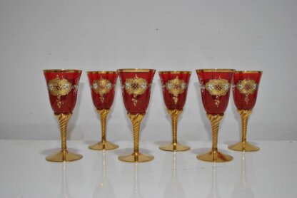 Juego 6 copas cristal rojo y oro - Imagen 2