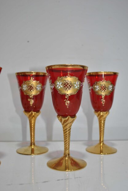 Juego 6 copas cristal rojo y oro - Imagen 4