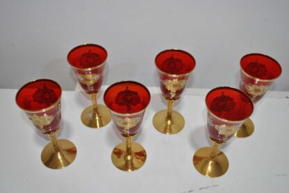 Juego 6 copas cristal rojo y oro - Imagen 5