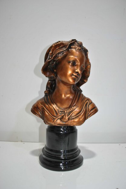 Busto niña resina acabado bronce - Imagen 2