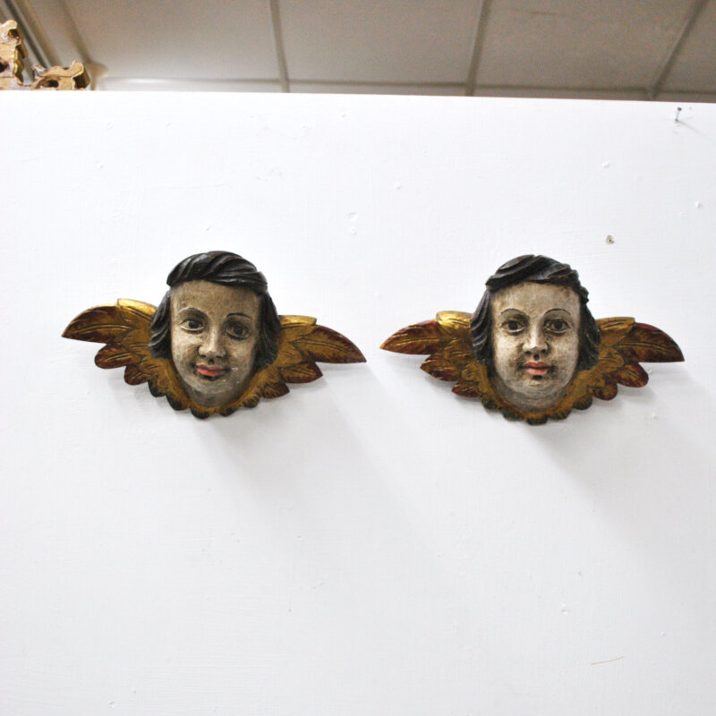 Pareja angelitos de pared madera
