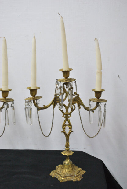 Candelabros Luis XV bronce y cristal - Imagen 2