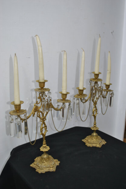 Candelabros Luis XV bronce y cristal - Imagen 6