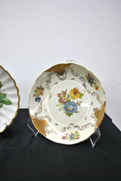 Pareja platos flores porcelana - Imagen 4