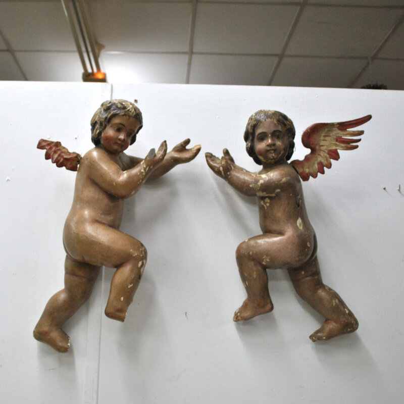 Pareja ángeles antiguos madera