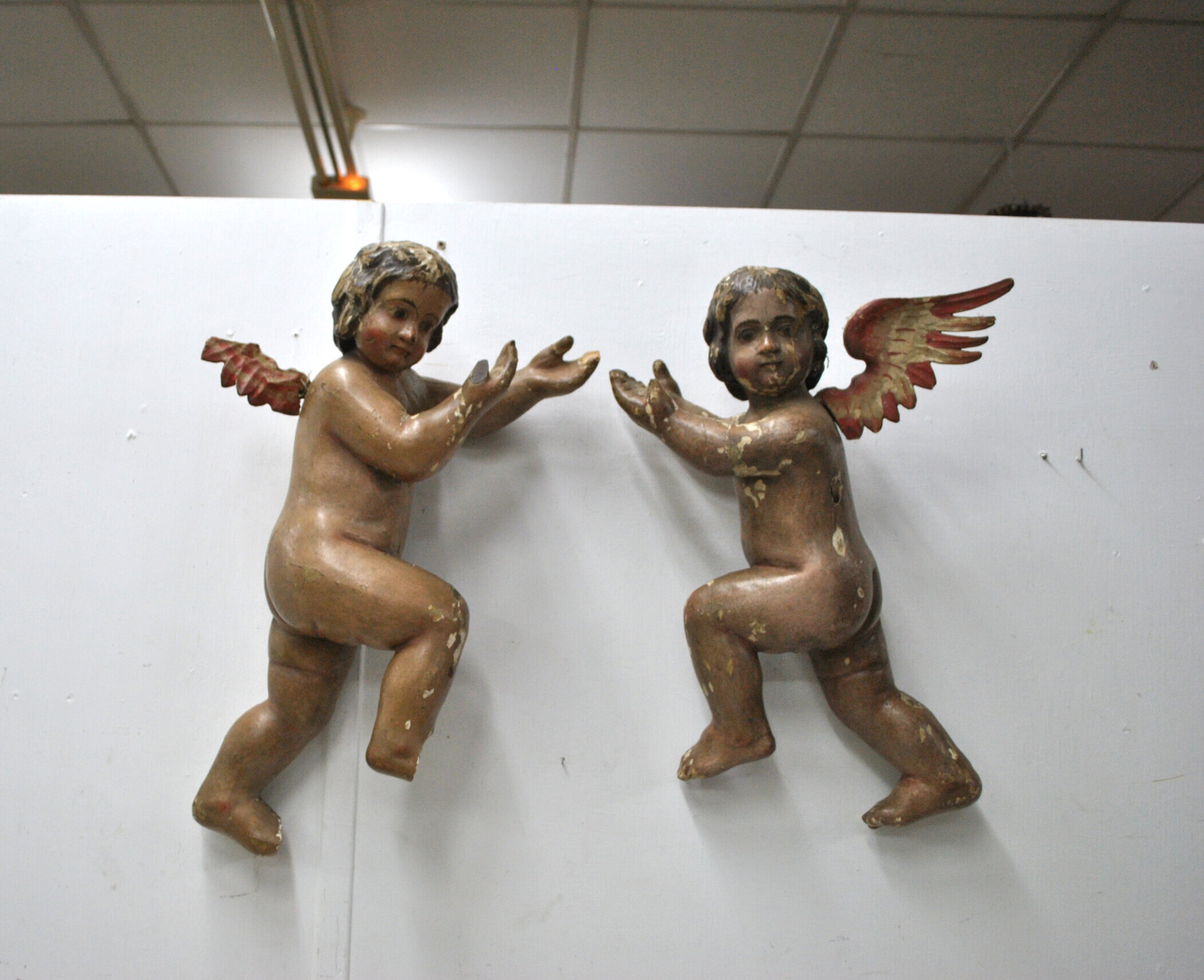 Pareja ángeles antiguos madera