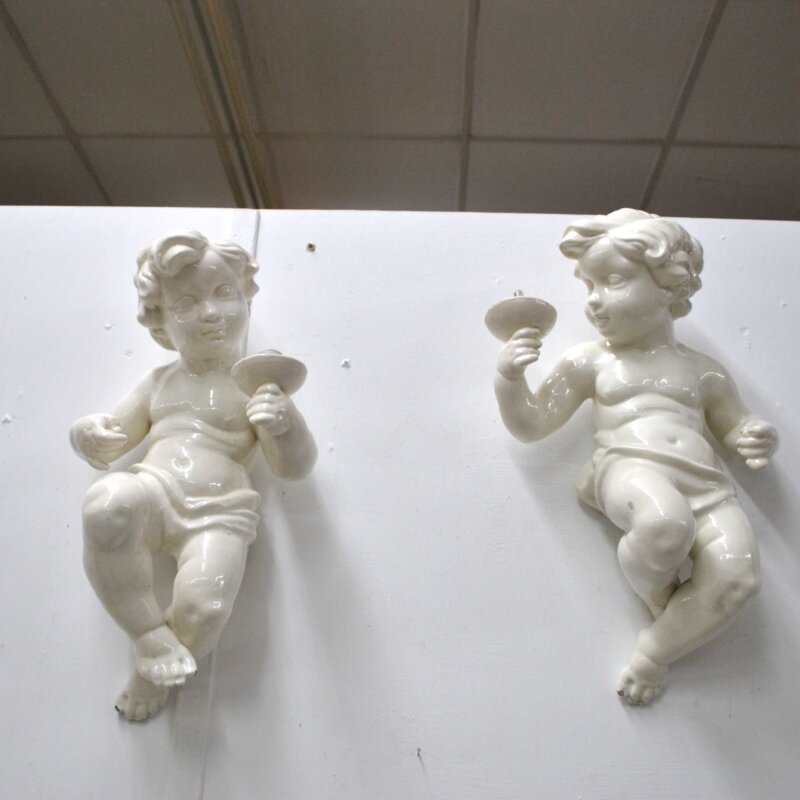 Apliques porcelana angelitos portavelas