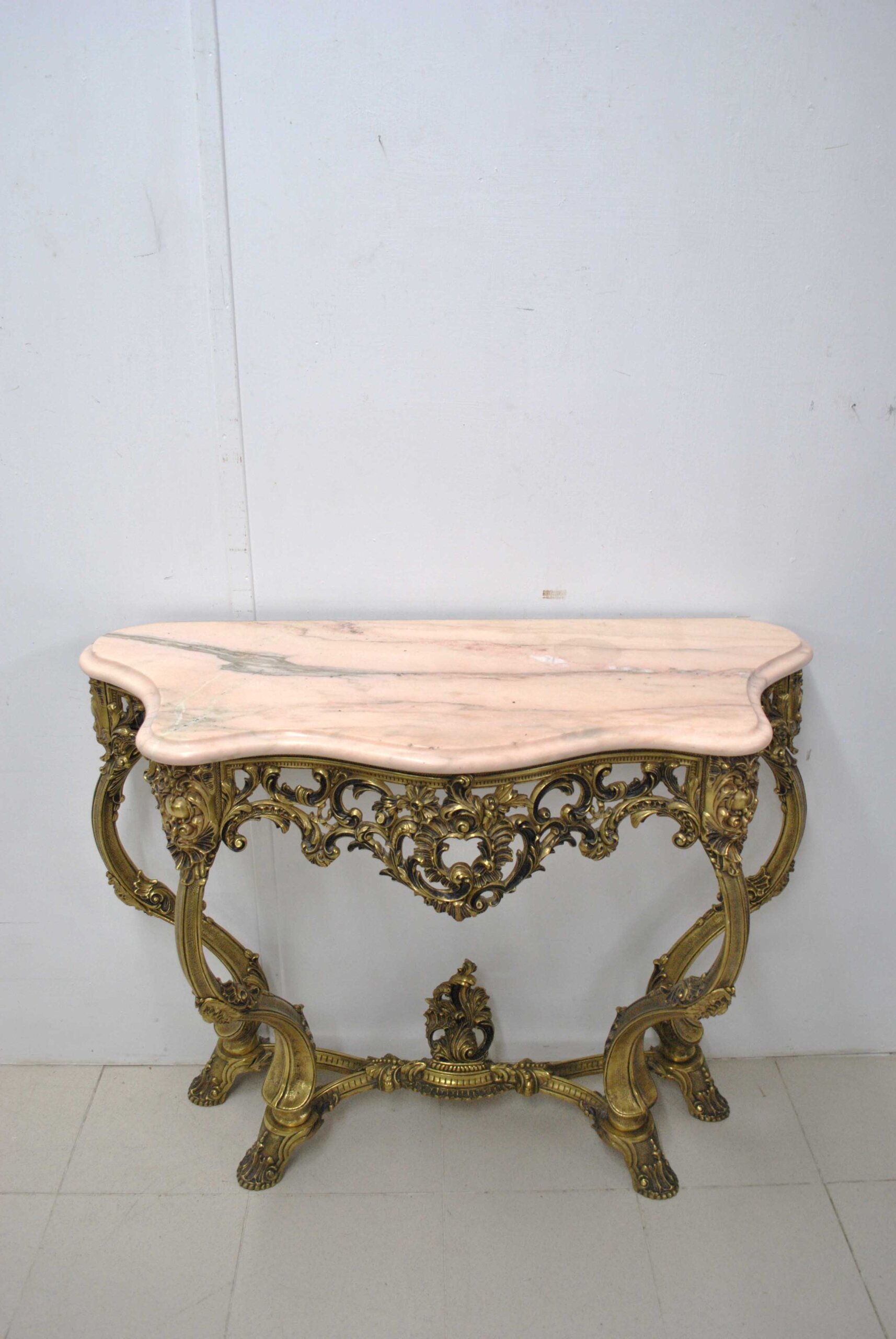 Gran consola de bronce tapa mármol - Imagen 2