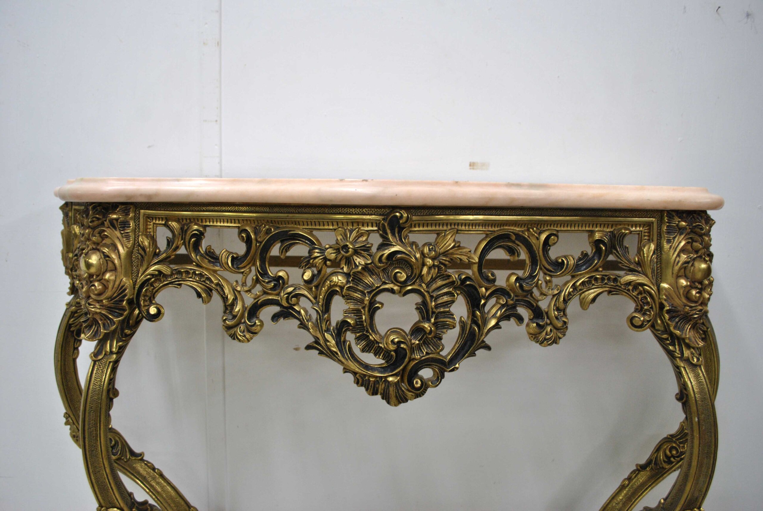 Gran consola de bronce tapa mármol - Imagen 4